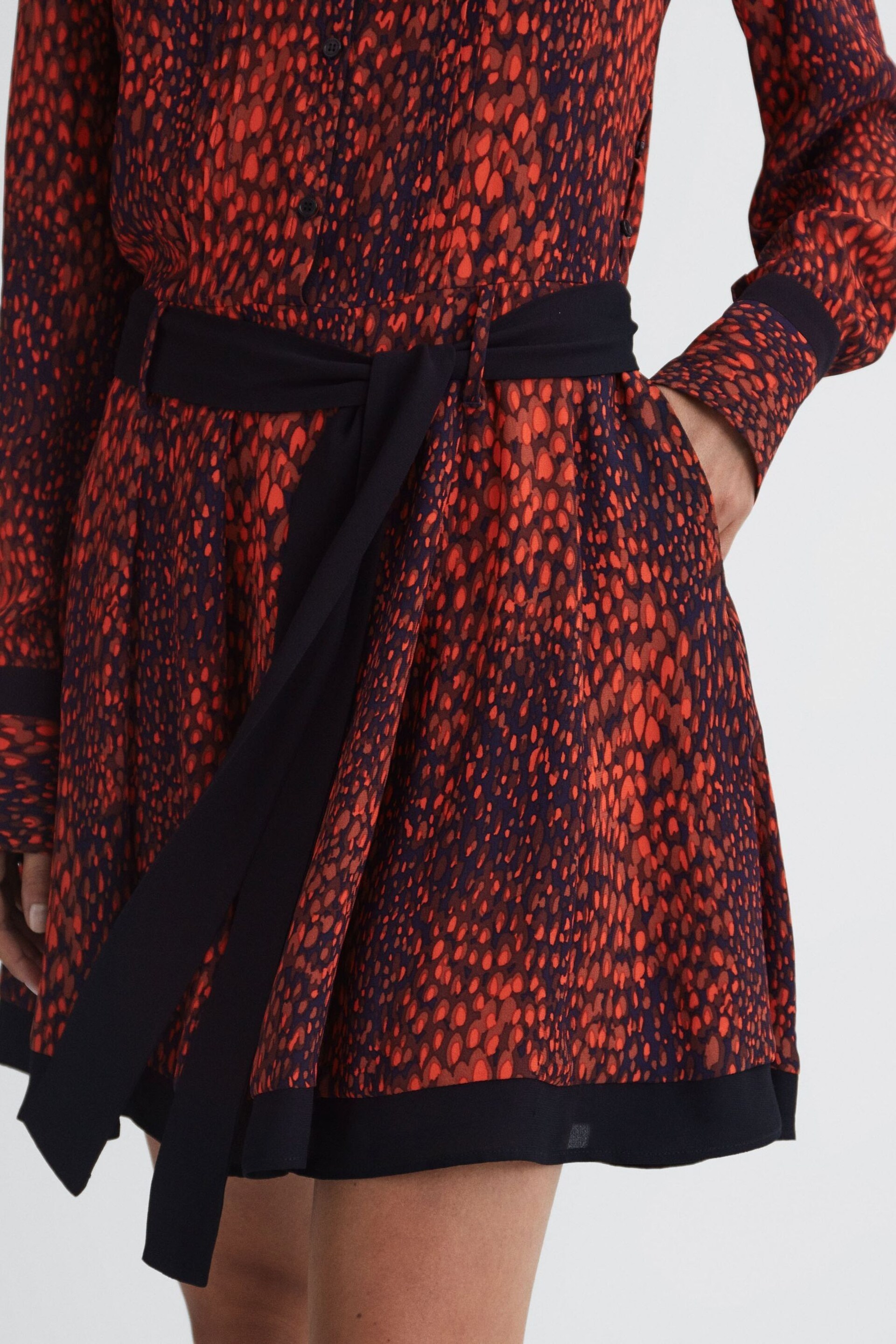 Reiss Red Kinsey Animal Print Belted Mini Dress - Image 4 of 5