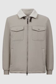 Reiss Stone Harvey Quilted Faux Shearling Collar Coat - Image 2 of 6