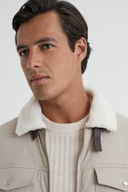Reiss Stone Harvey Quilted Faux Shearling Collar Coat - Image 3 of 6
