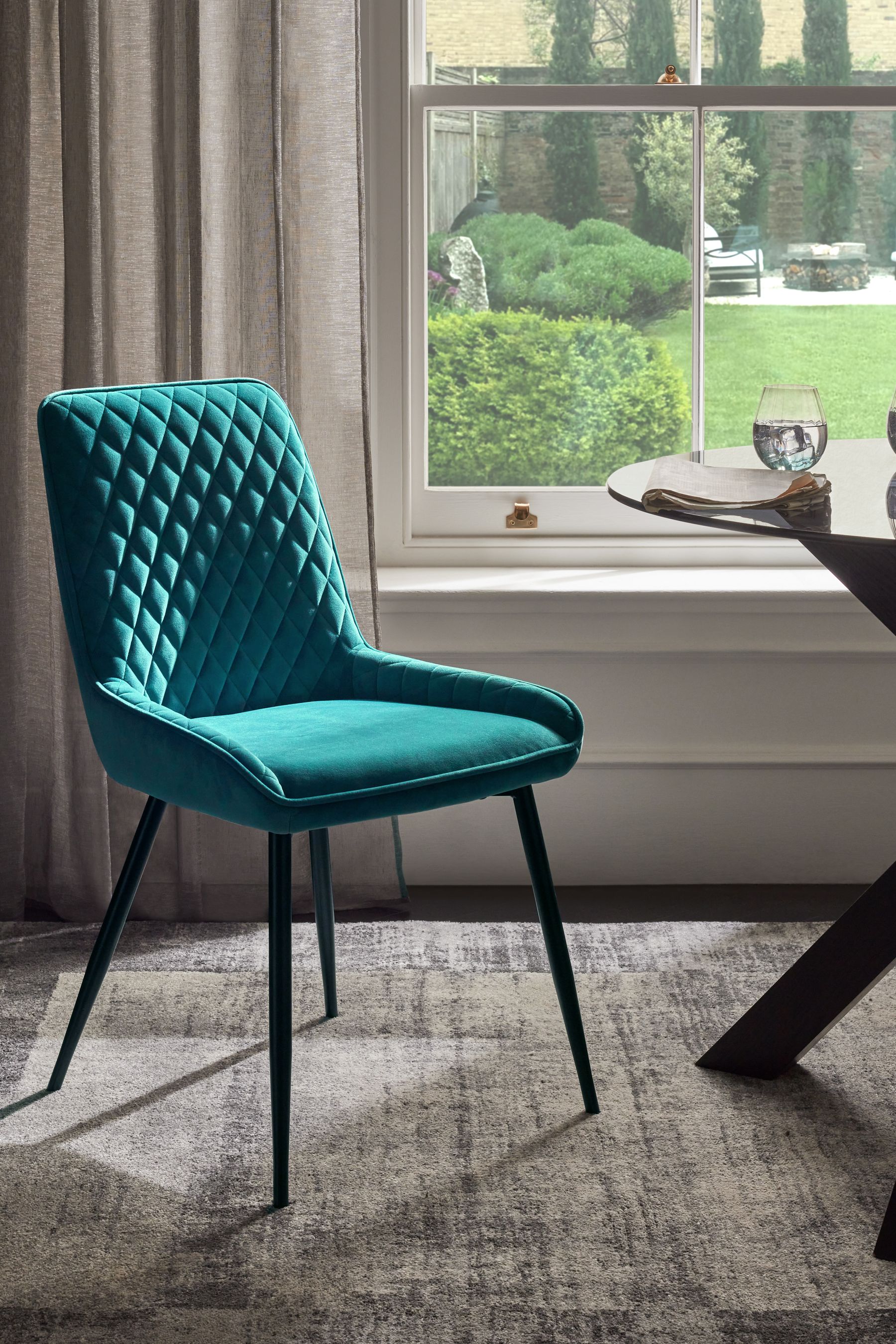 Buy Set of 2 Soft Velvet Teal Blue Hamilton Black Leg Quilted Dining Chairs from the Next UK online shop