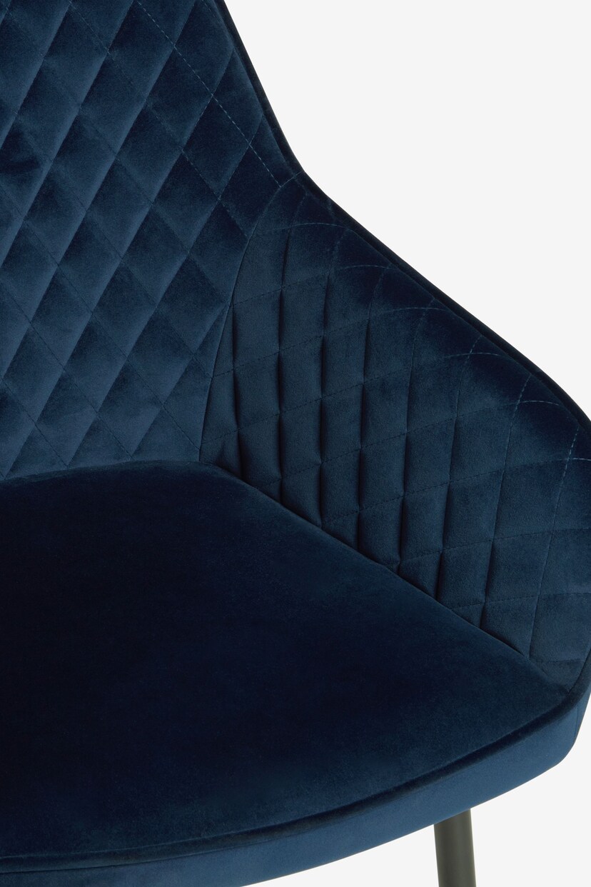 Set of 2 Soft Velvet Navy Blue Black Legs Hamilton Arm Dining Chairs - Image 6 of 8
