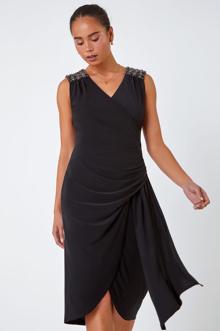 Roman Black Petite Sparkle Embellished Stretch Dress - Image 1 of 5