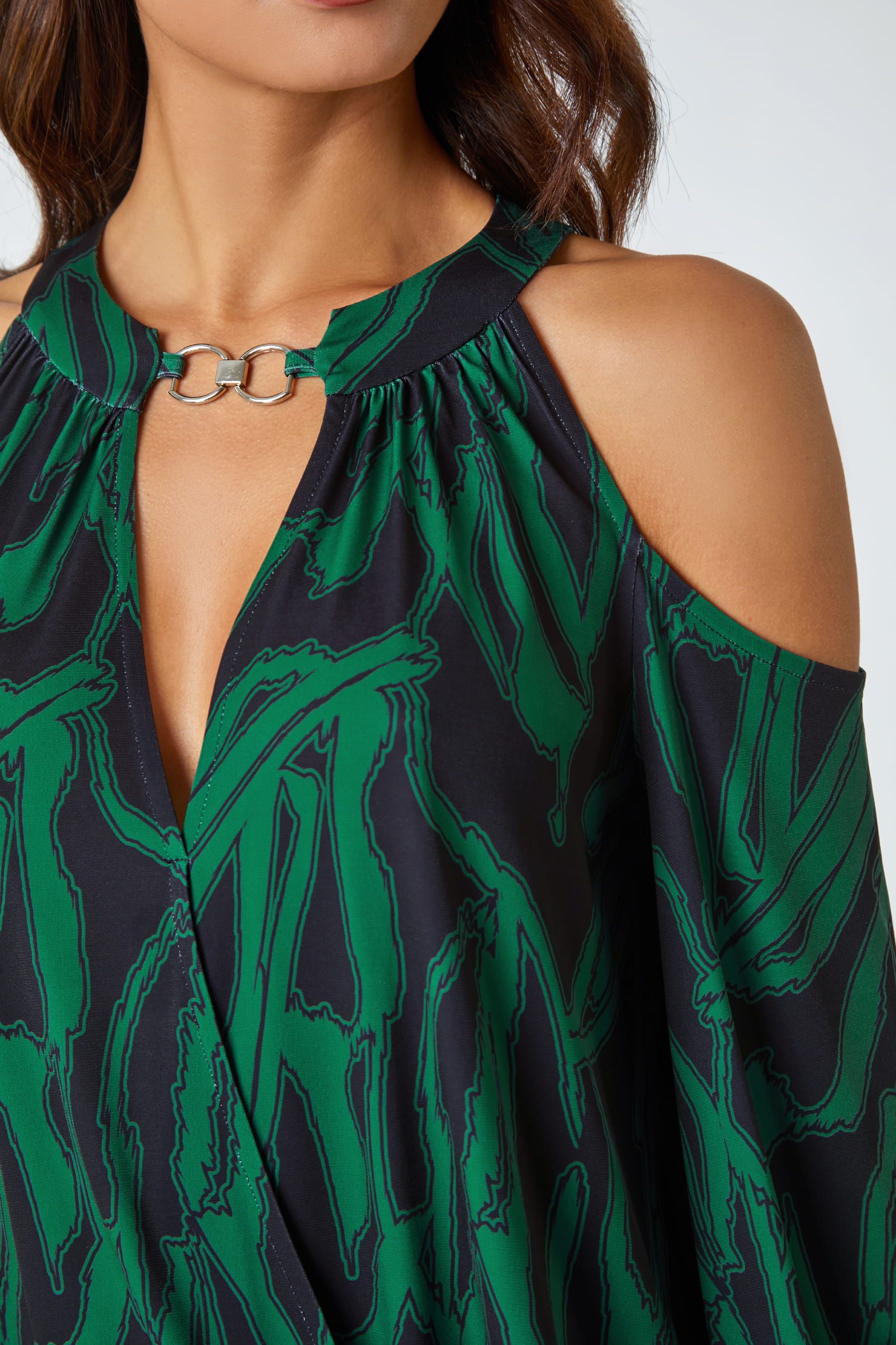 Buy Roman Green Abstract Print Cold Shoulder Stretch Top from the Next UK online shop