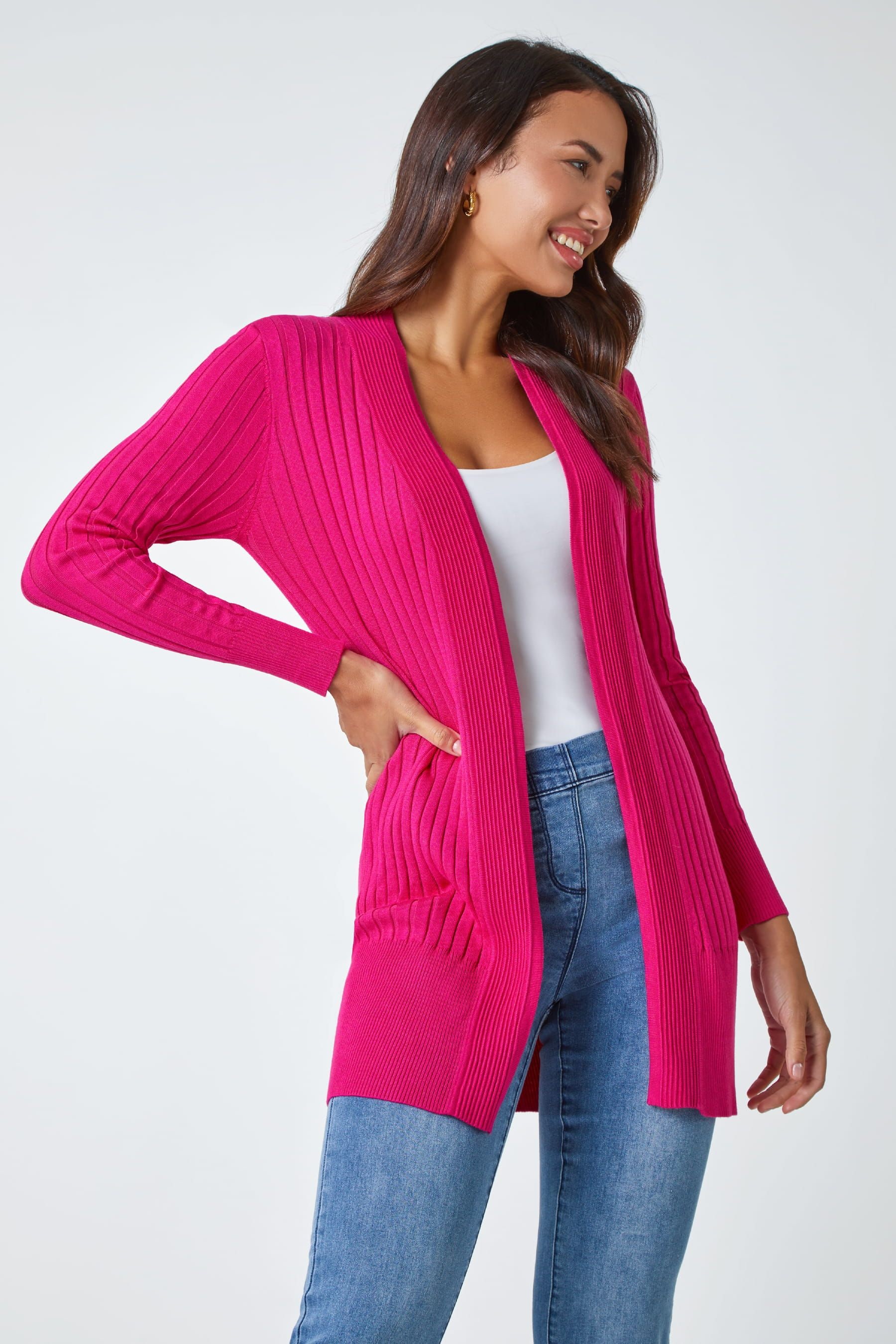Buy Roman Pink Longline Stretch Ribbed Cardigan from the Next UK online shop
