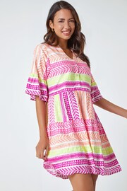 Roman Pink Aztec Print Smock Dress - Image 2 of 5