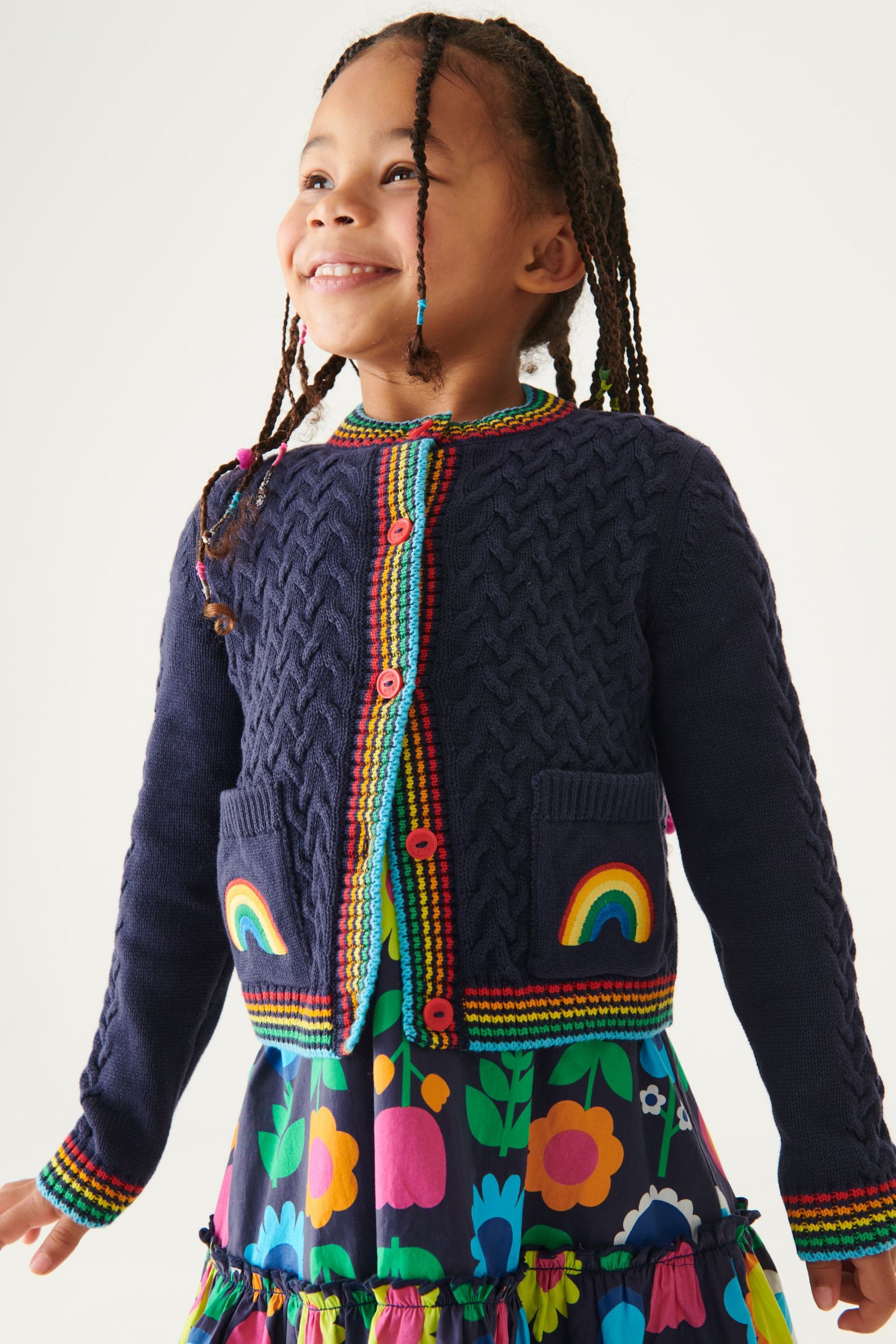 Little Bird by Jools Oliver Navy Embroidered Cable Cardigan - Image 1 of 7