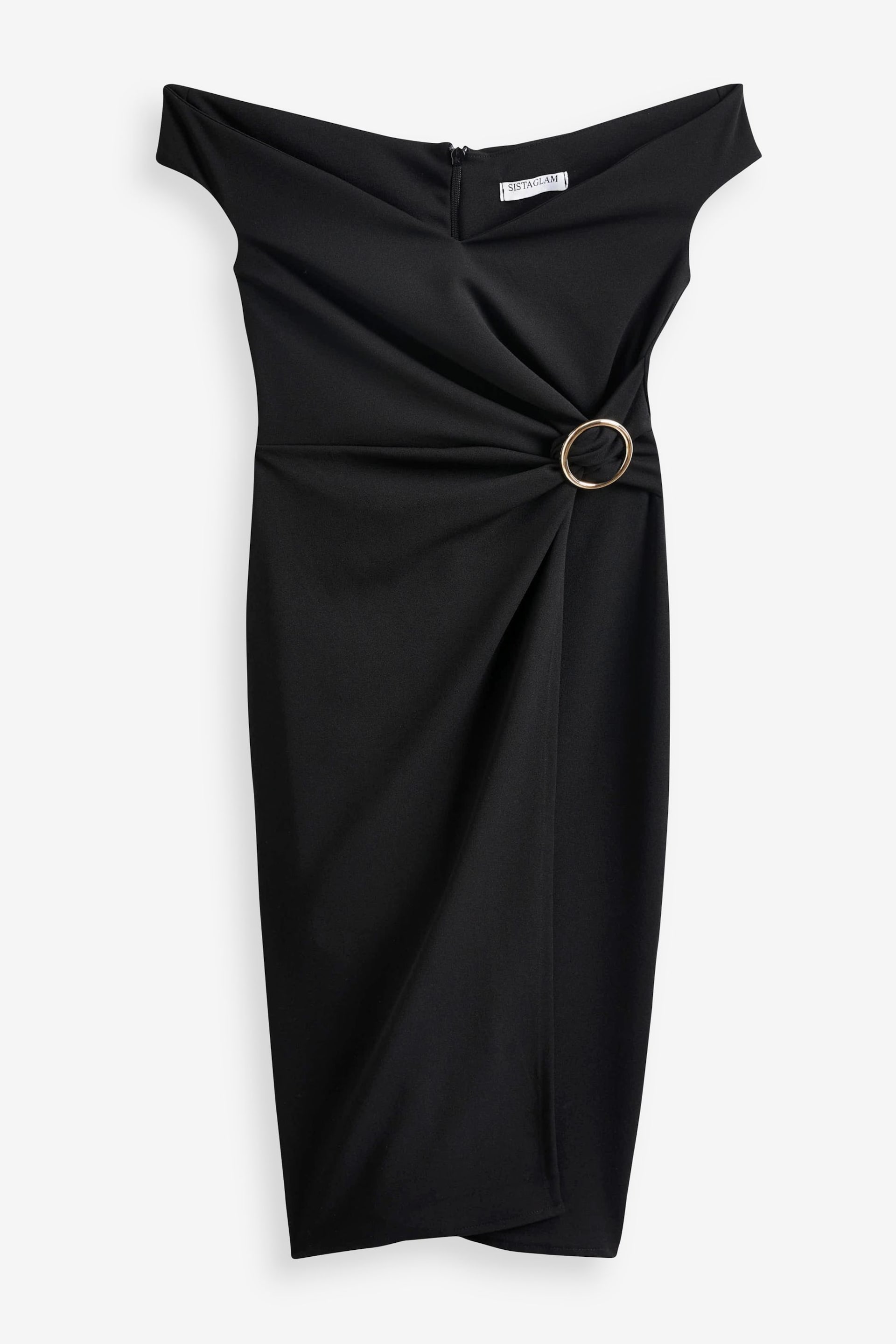 Sistaglam Black Bardot Midi Dress with Belt Detail - Image 5 of 5