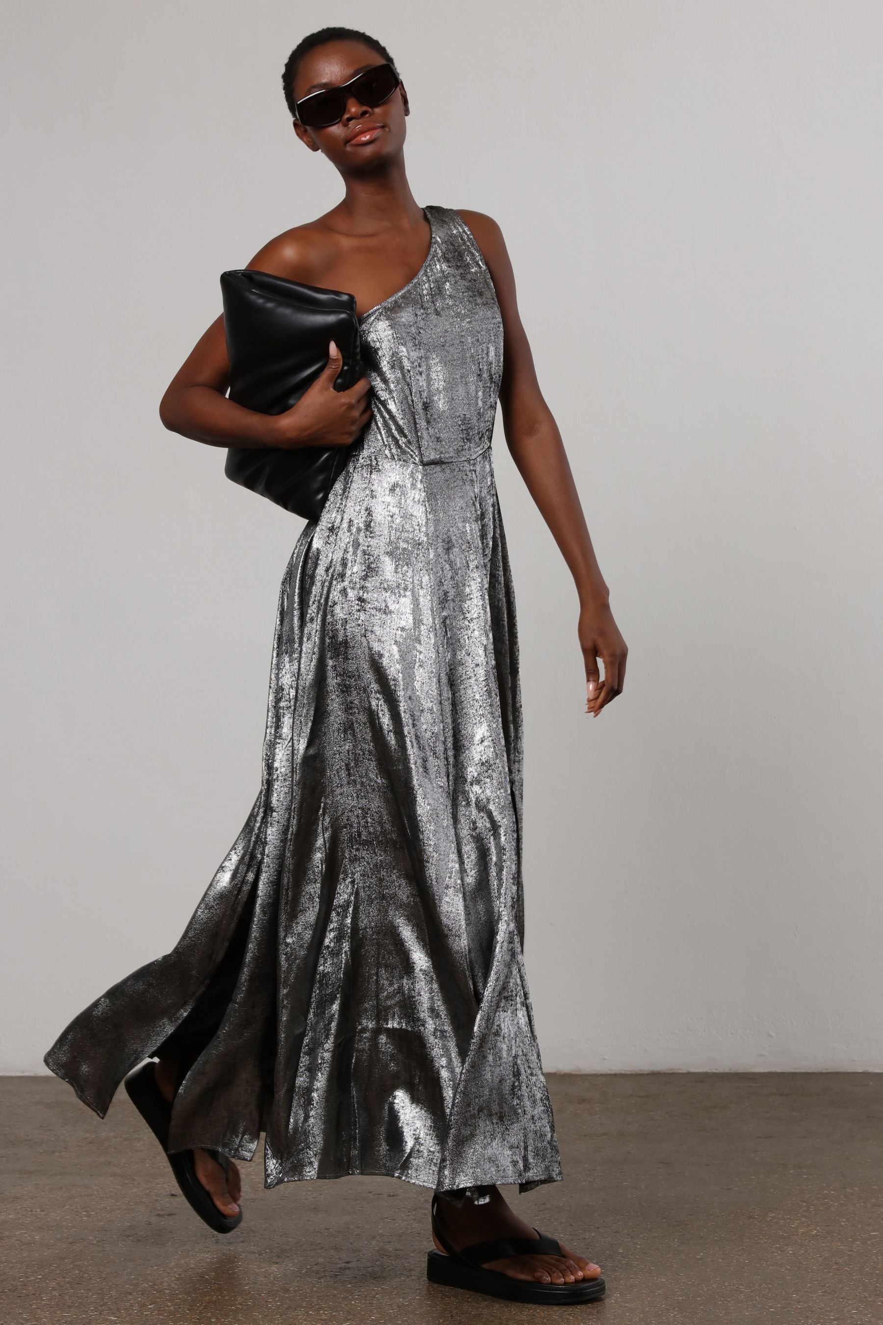 Silver silk maxi dress on sale