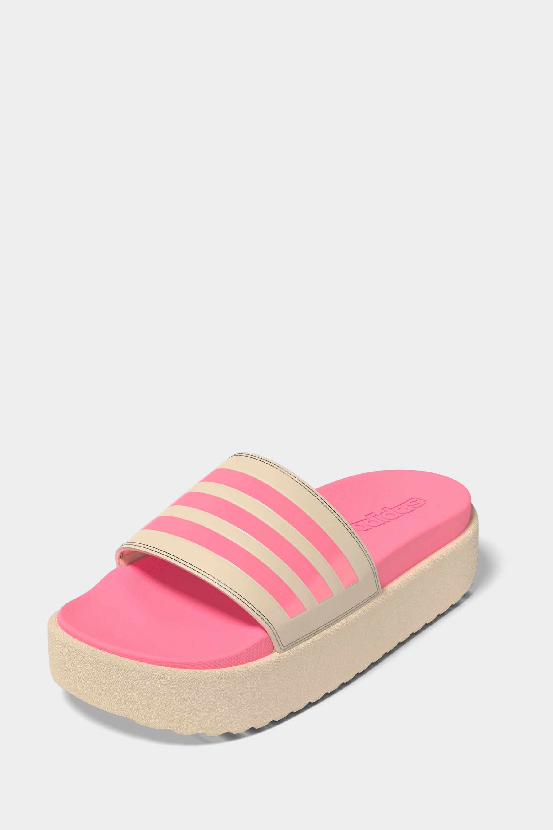 Adidas pink and white slides discount