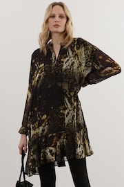 Religion Green Oversized Shirt Dress with Frill Hem and Pockets - Image 1 of 6