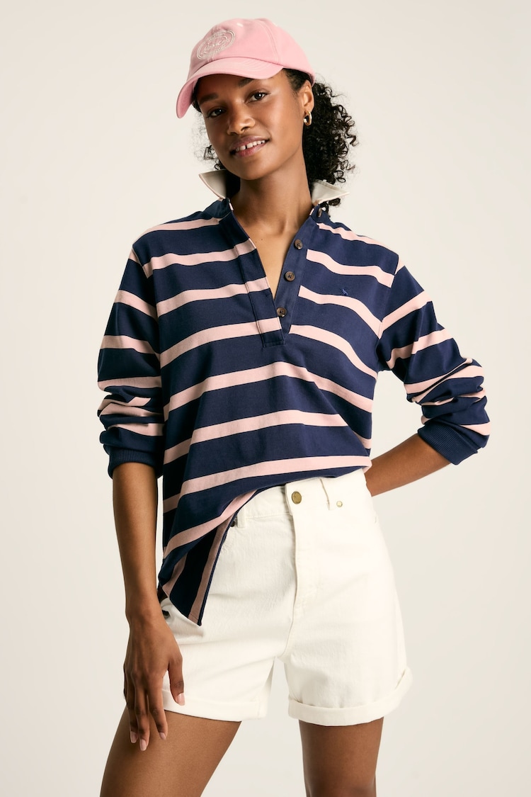 Joules Sammie Navy Blue Striped Heavyweight Cotton Rugby Shirt - Image 1 of 6