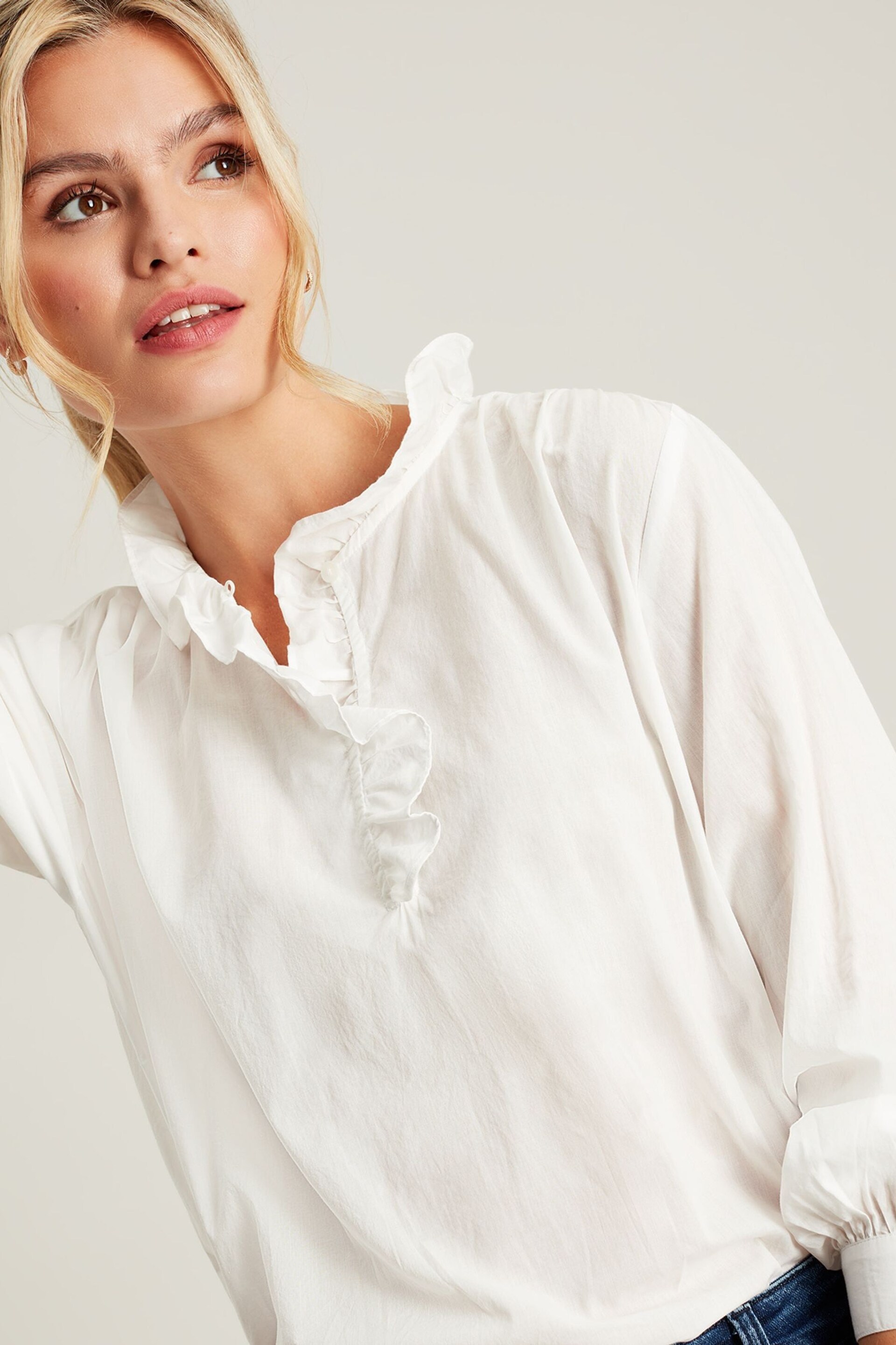 Joules Melanie White Frill Blouse - Image 1 of 5