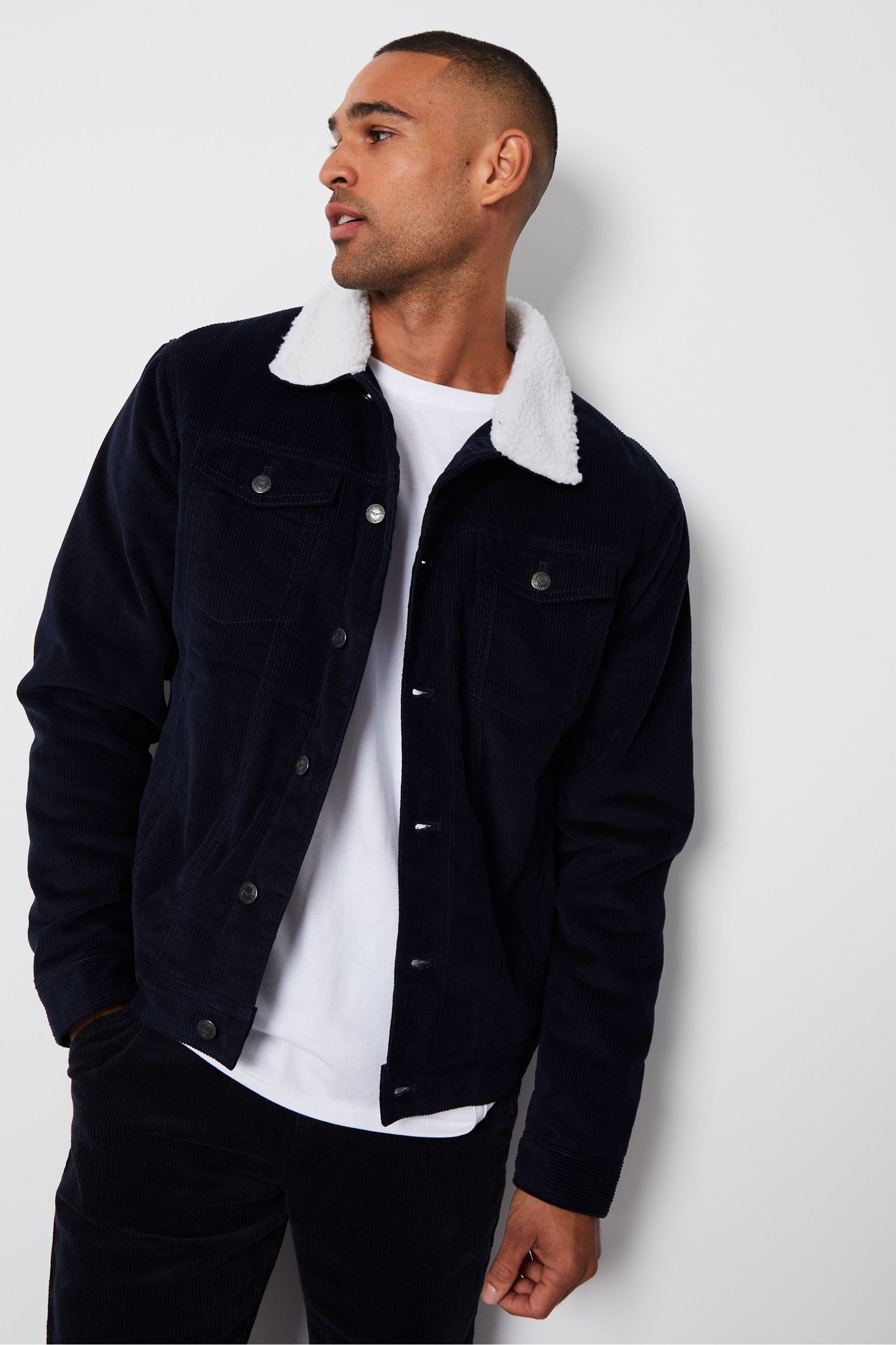 Buy Threadbare Blue Borg Collar Cord Jacket from Next Luxembourg