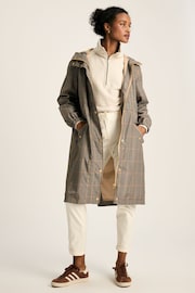 Joules Holkham Brown Check Waterproof Packable Raincoat With Hood - Image 2 of 6