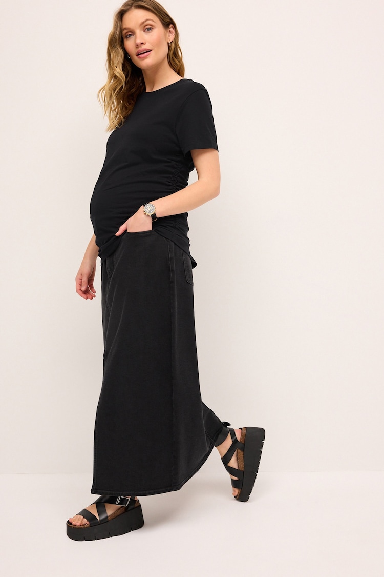 Black 100% Cotton Maternity Ruched Side T-Shirt - Image 2 of 8