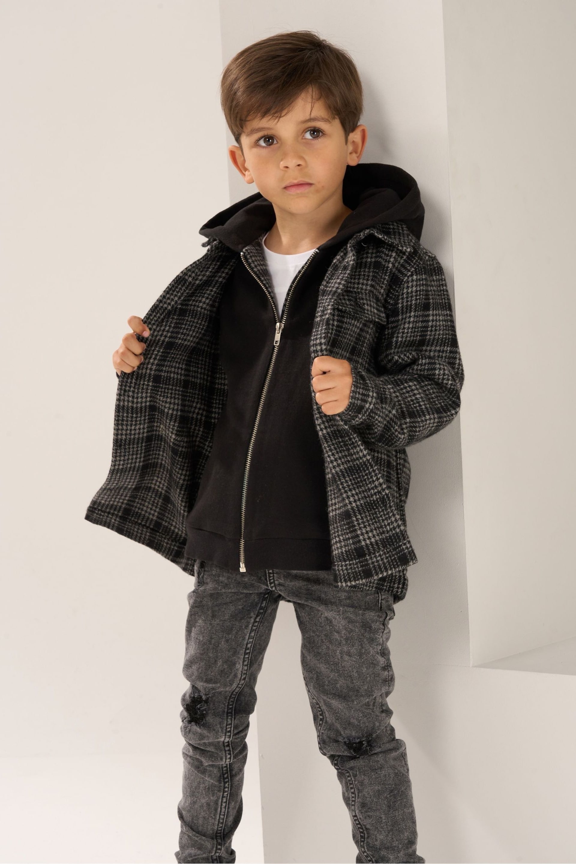 Angel & Rocket Black Hampy Check Hooded Shirt - Image 2 of 7