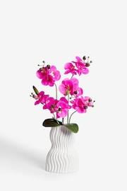 Pink Artificial Real Touch Orchid In White Pleated Pot - Image 2 of 3