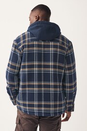 Navy Blue Borg Lined Check Shacket with Hood - Image 4 of 10