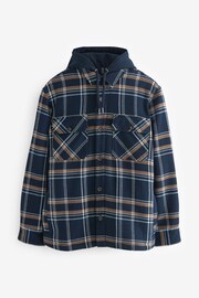 Navy Blue Borg Lined Check Shacket with Hood - Image 7 of 10