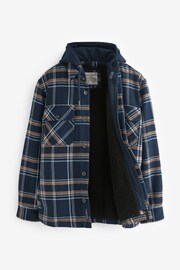 Navy Blue Borg Lined Check Shacket with Hood - Image 8 of 10