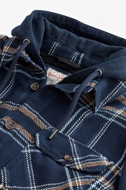 Navy Blue Borg Lined Check Shacket with Hood - Image 9 of 10