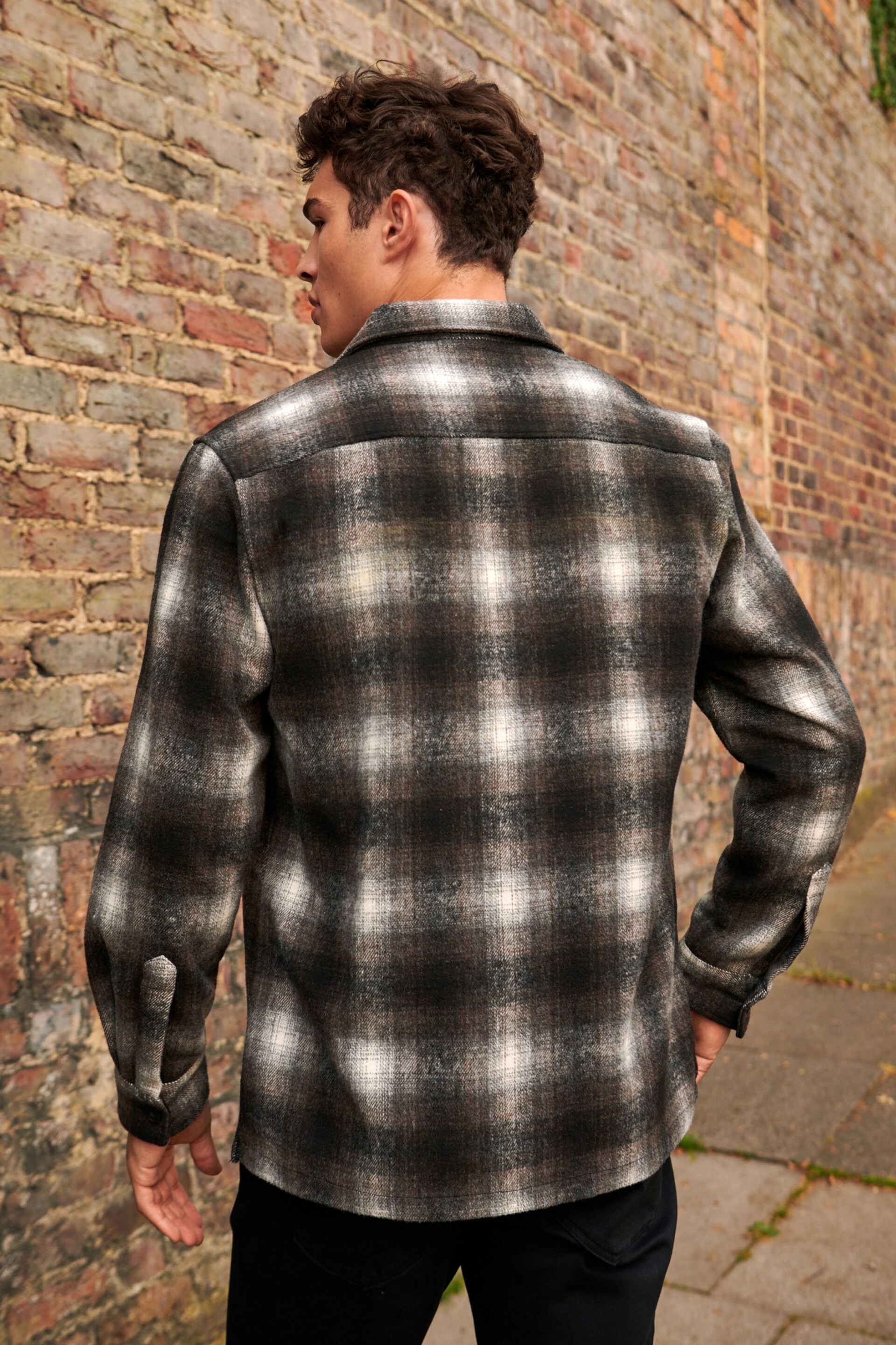 Brown/White Check Shacket With Wool - Image 6 of 11