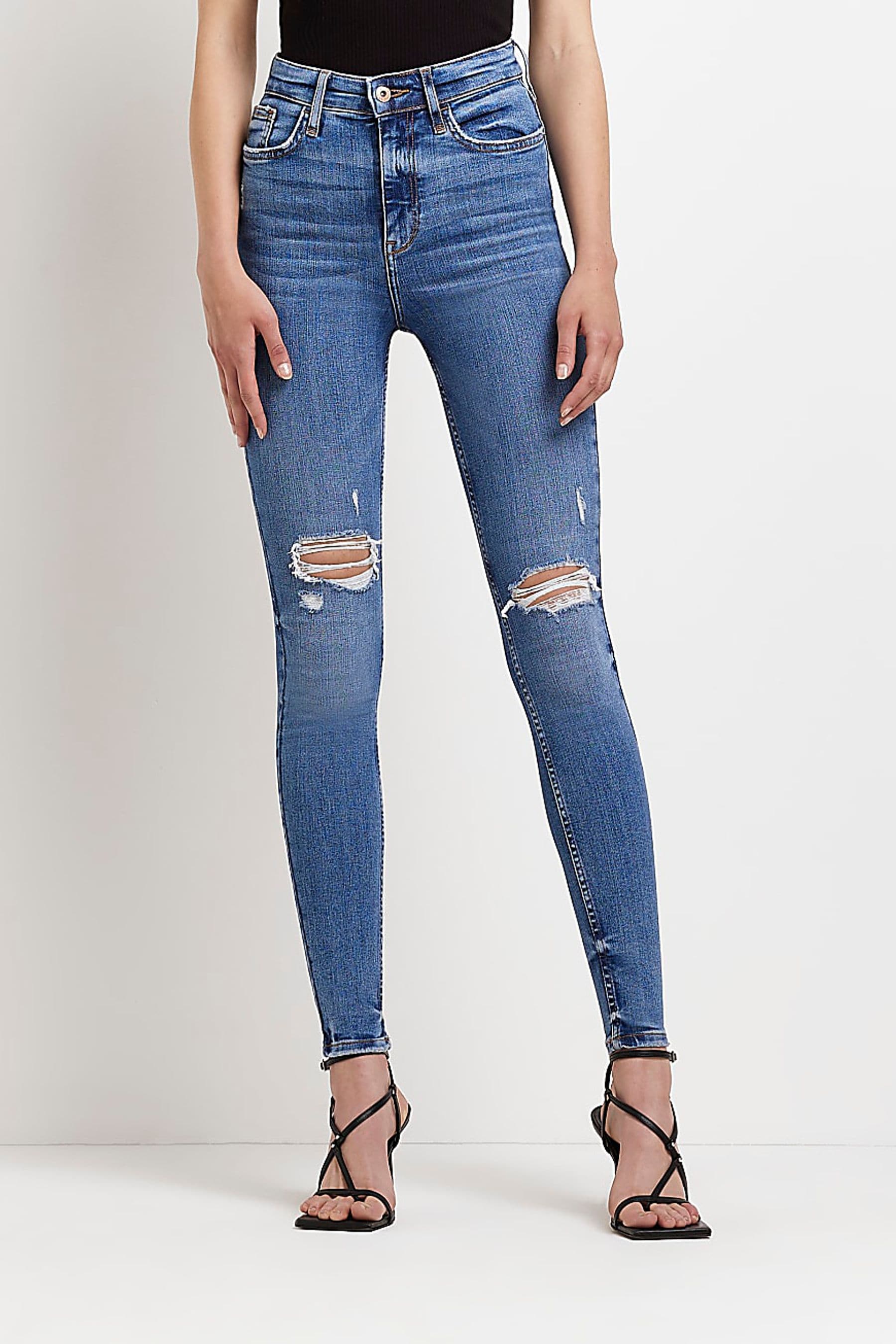 River island frayed hem jeans online