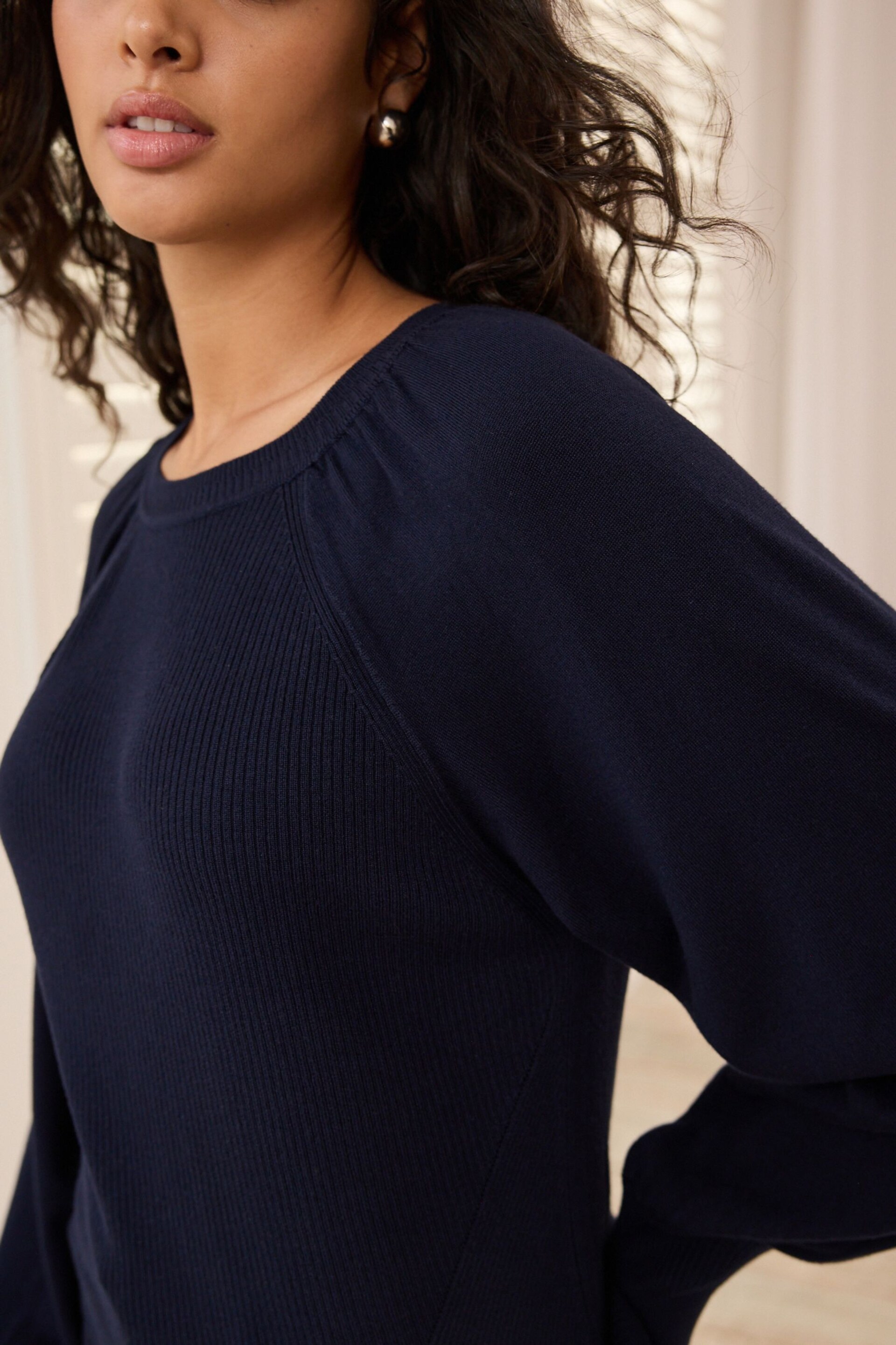 Navy Blue Puff Sleeve Jumper - Image 4 of 6