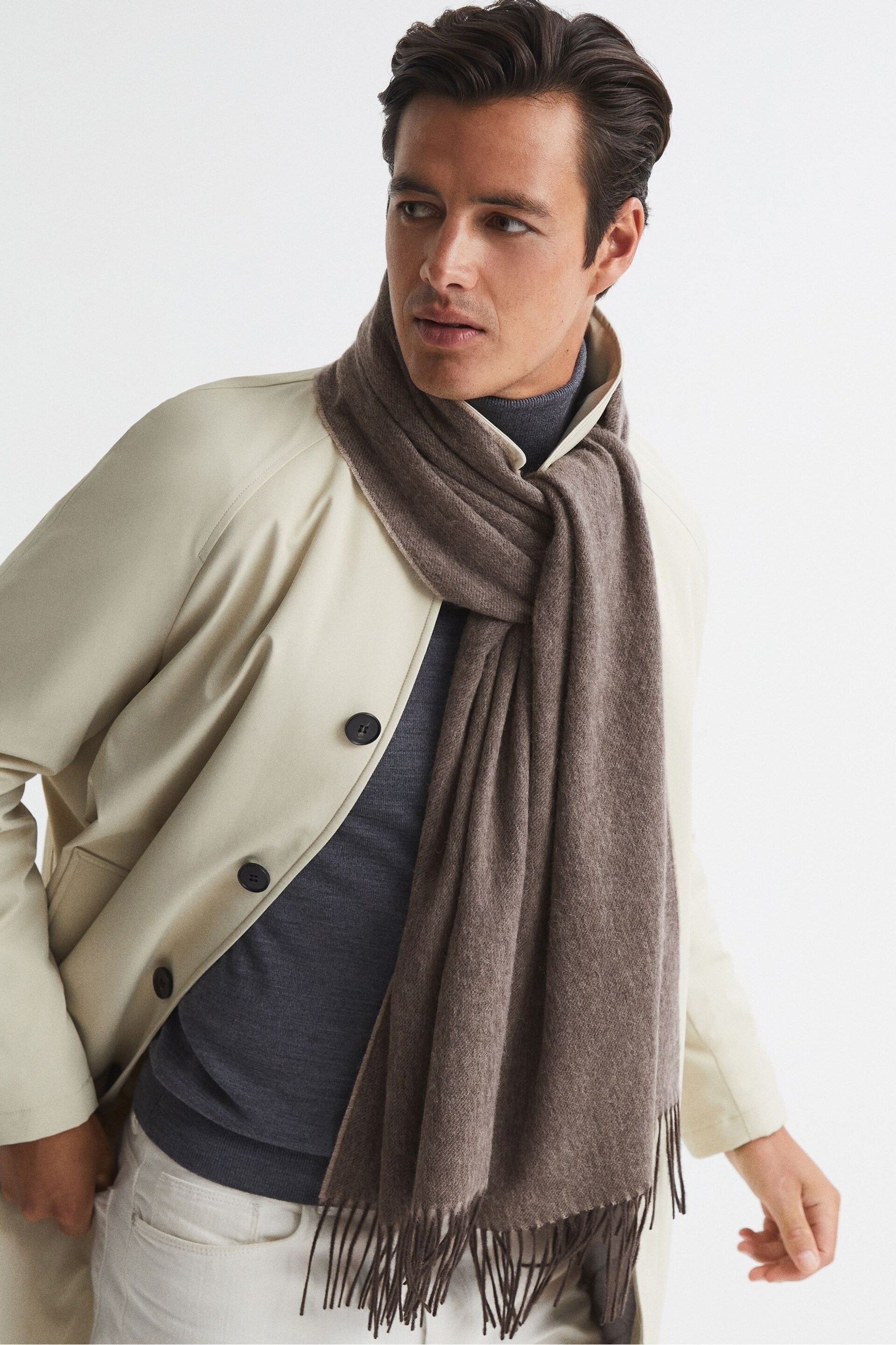 Reiss Taupe Picton Cashmere Blend Scarf - Image 2 of 5