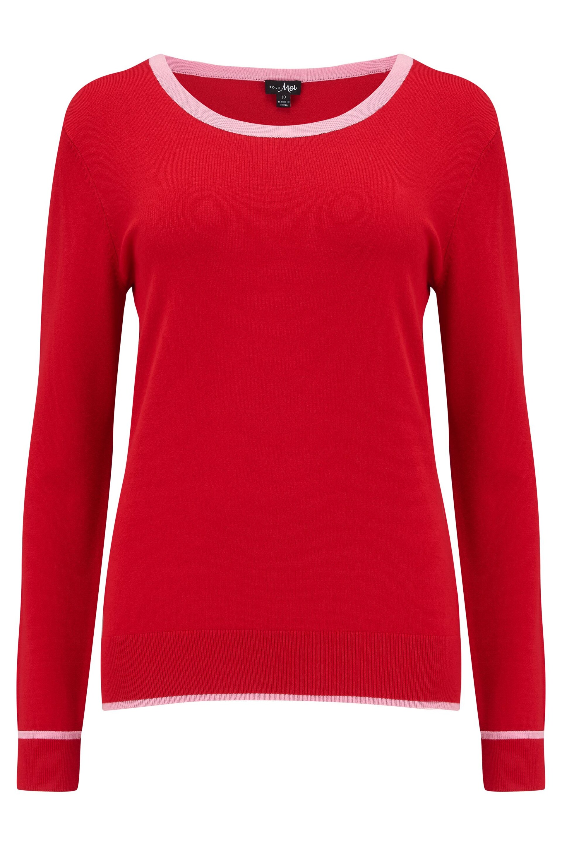 Pour Moi Red Rosie Colour Block Knit Jumper with LENZING™ ECOVERO™ Viscose - Image 4 of 5