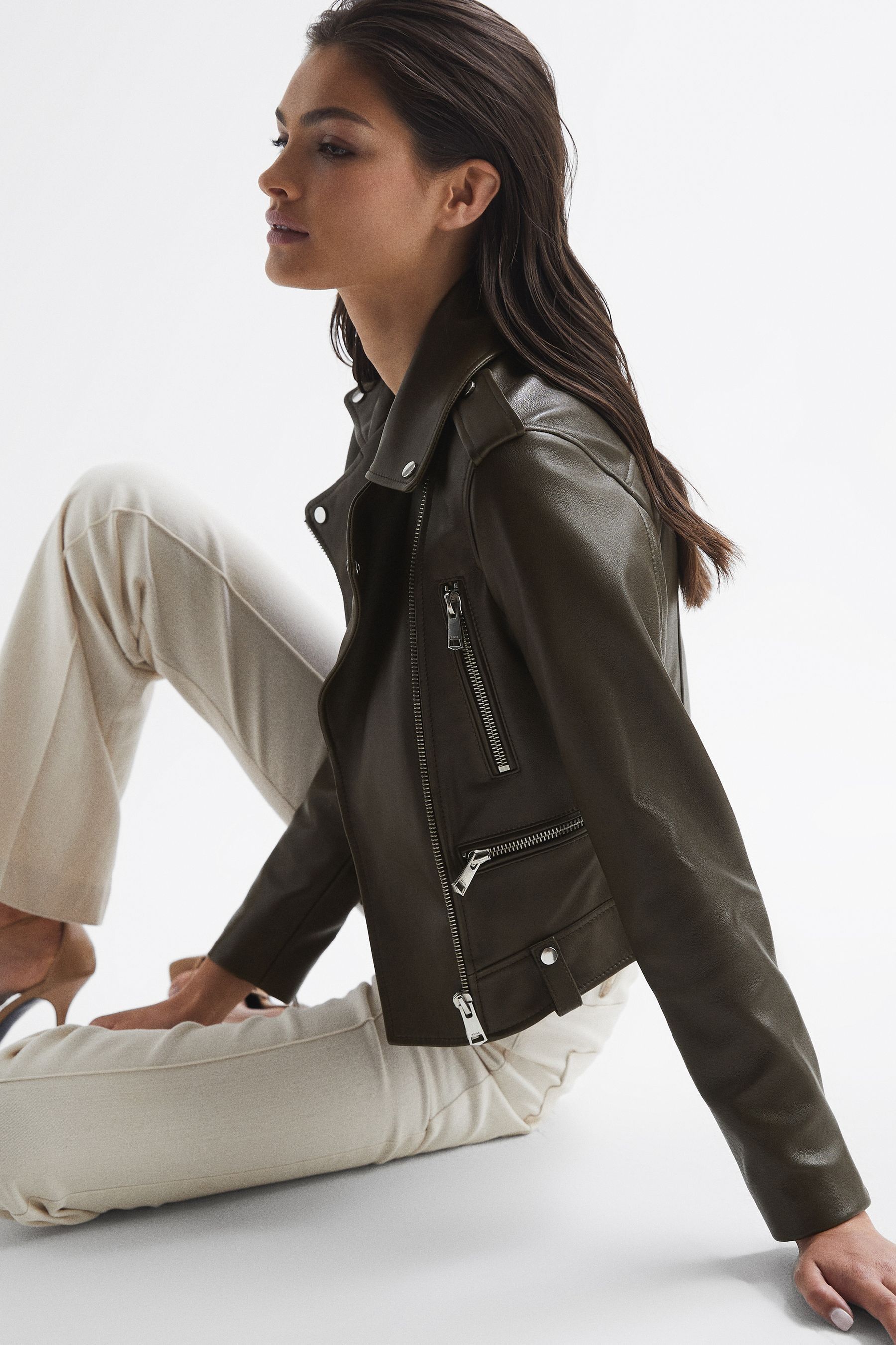 Reiss green leather jacket store