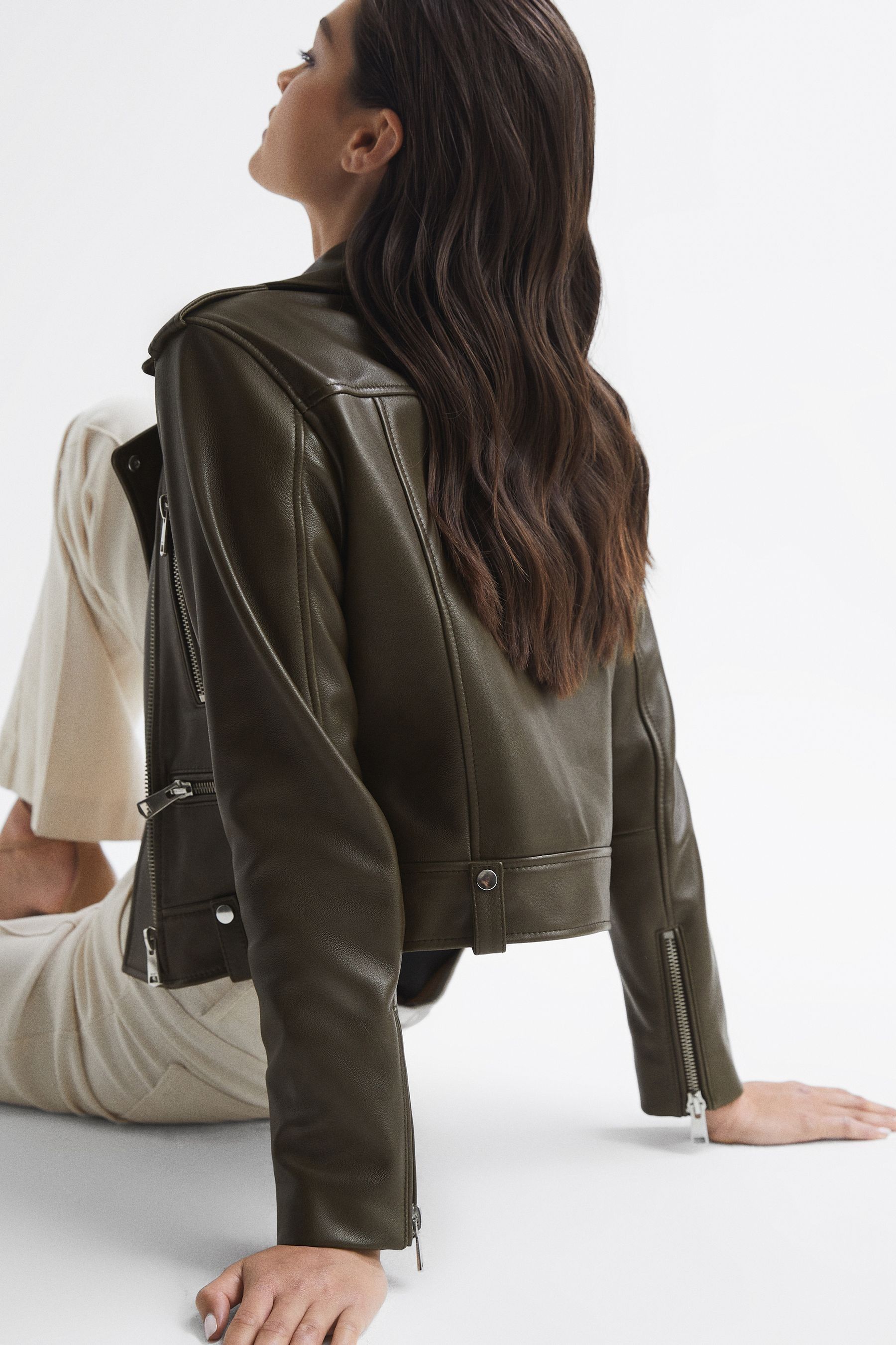 Reiss green leather jacket clearance