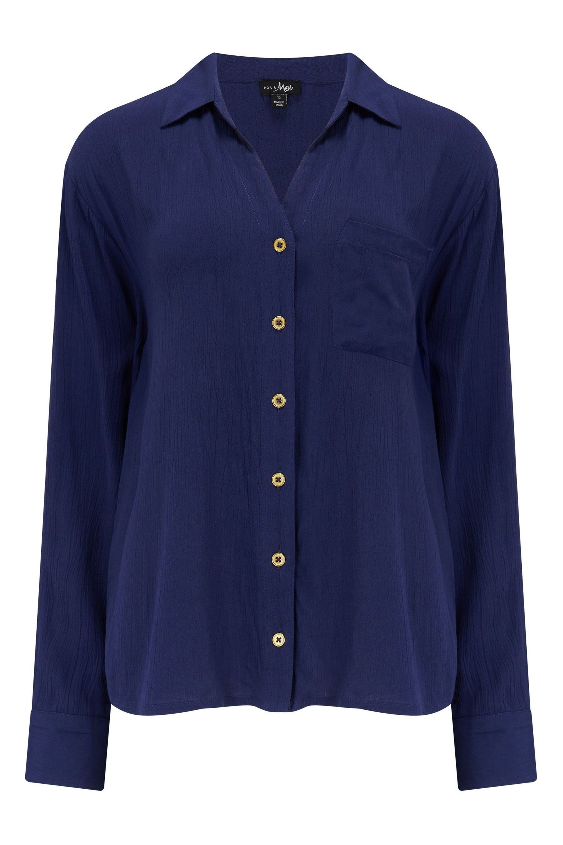Pour Moi Blue Blu Crinkle Viscose Shirt - Image 5 of 6