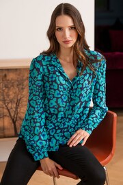 Pour Moi Black & Blue Floral Natalya Chiffon Shirt - Image 1 of 5