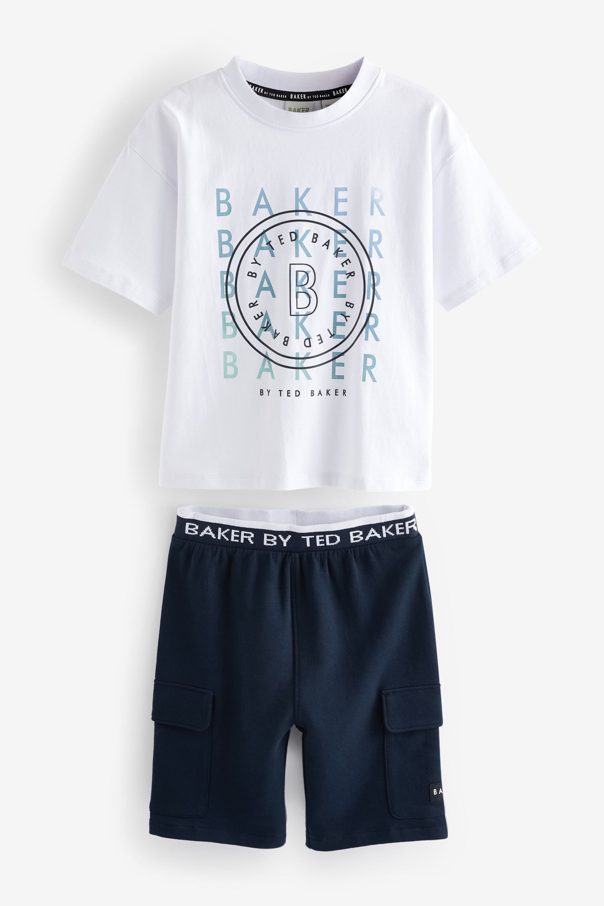 Baker by Ted Baker Navy Graphic T-Shirt And Navy Shorts Set - Image 6 of 8
