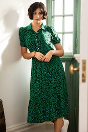 Pour Moi Green Jodie Fuller Bust Slinky Jersey Tiered Midi Shirt Dress - Image 1 of 5