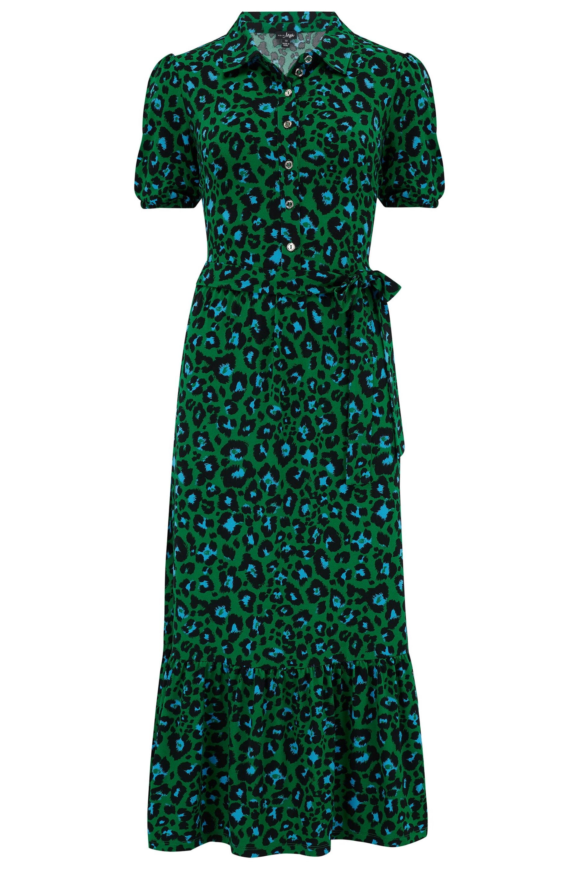 Pour Moi Green Jodie Fuller Bust Slinky Jersey Tiered Midi Shirt Dress - Image 4 of 5