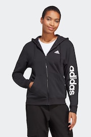 adidas Dark Black Sportswear Essentials Linear Full-Zip French Terry 100% Cotton Hoodie - Image 3 of 7