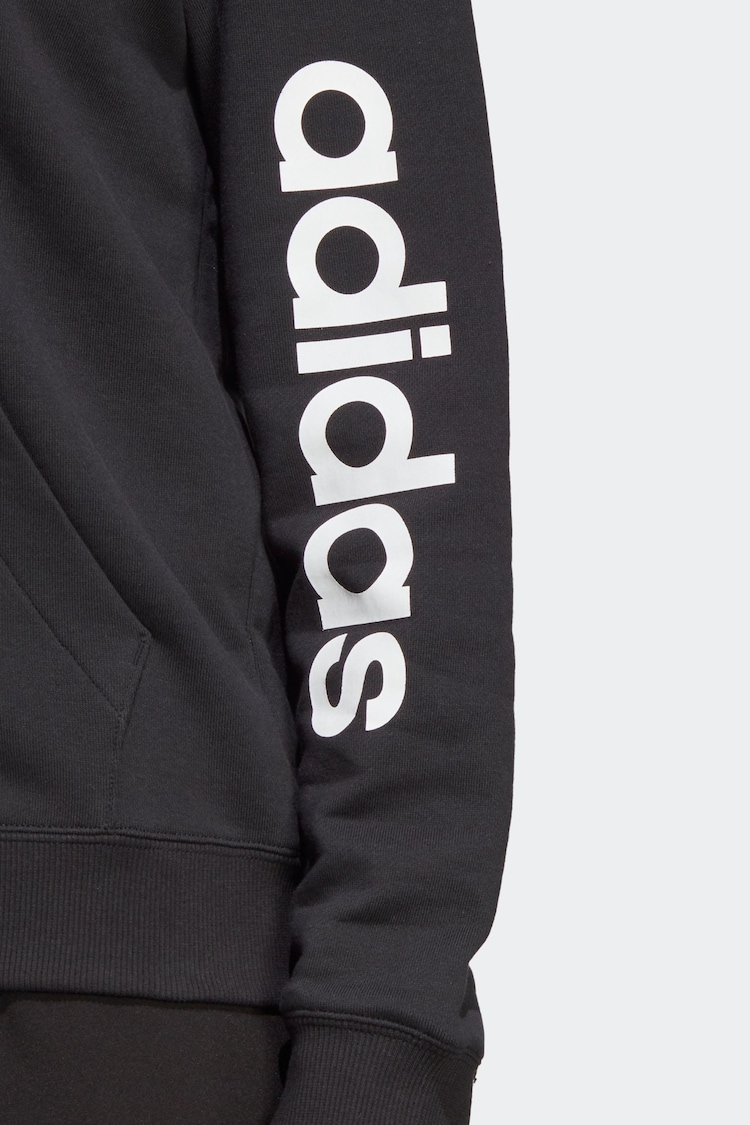 adidas Dark Black Sportswear Essentials Linear Full-Zip French Terry 100% Cotton Hoodie - Image 7 of 7