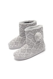 Pour Moi Grey Cable Knit Faux Fur Lined Bootie Slippers - Image 2 of 3