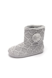 Pour Moi Grey Cable Knit Faux Fur Lined Bootie Slippers - Image 3 of 3