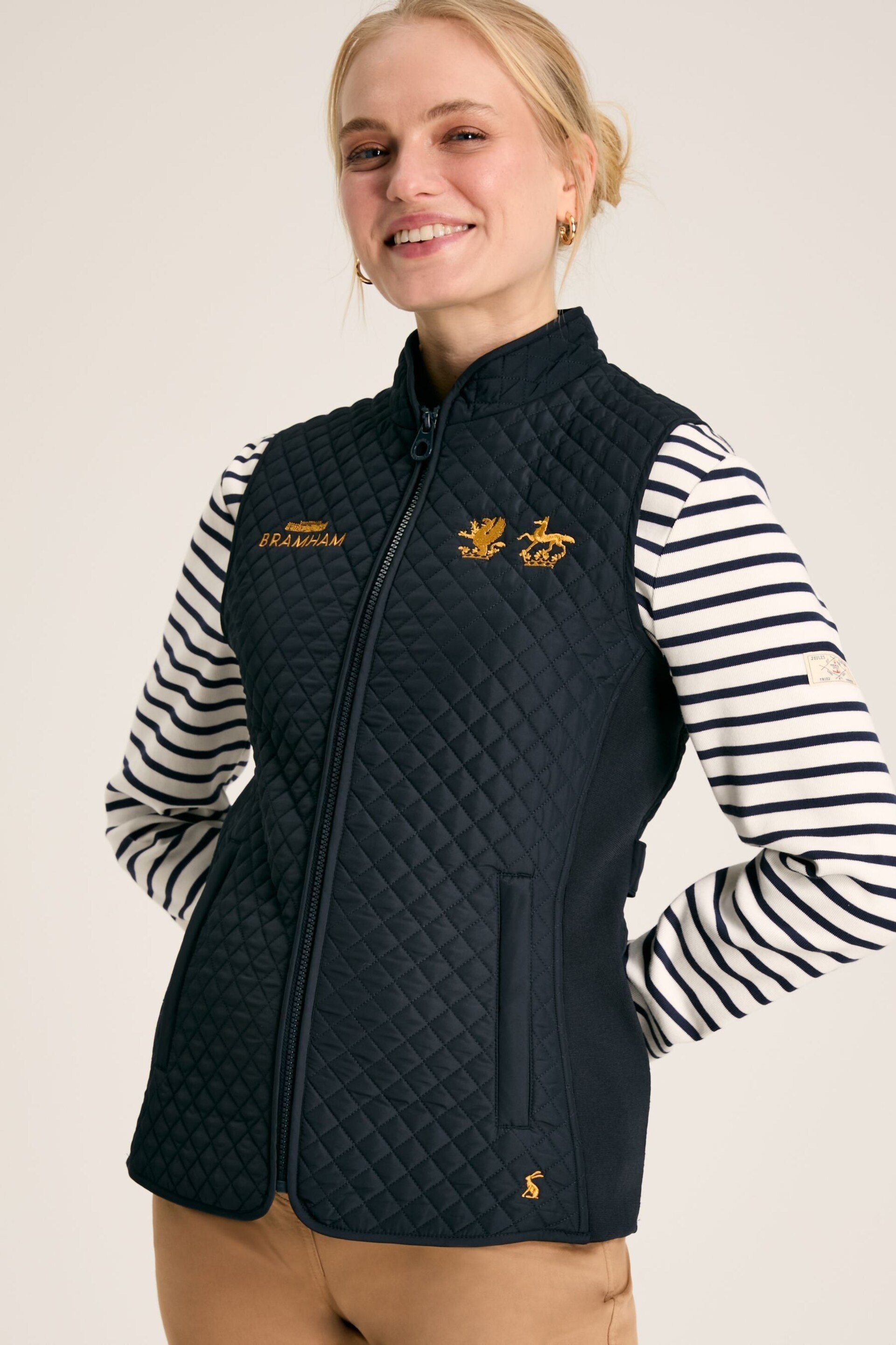 Joules Official Bramham Navy Blue Diamond Quilted Gilet - Image 1 of 7