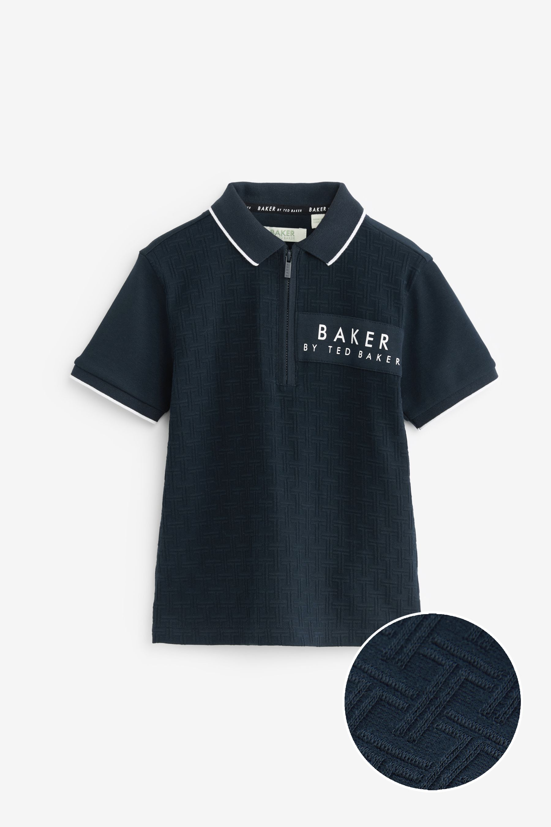 Baker by Ted Baker Quarter Zip 100 Cotton Textured Polo Shirt