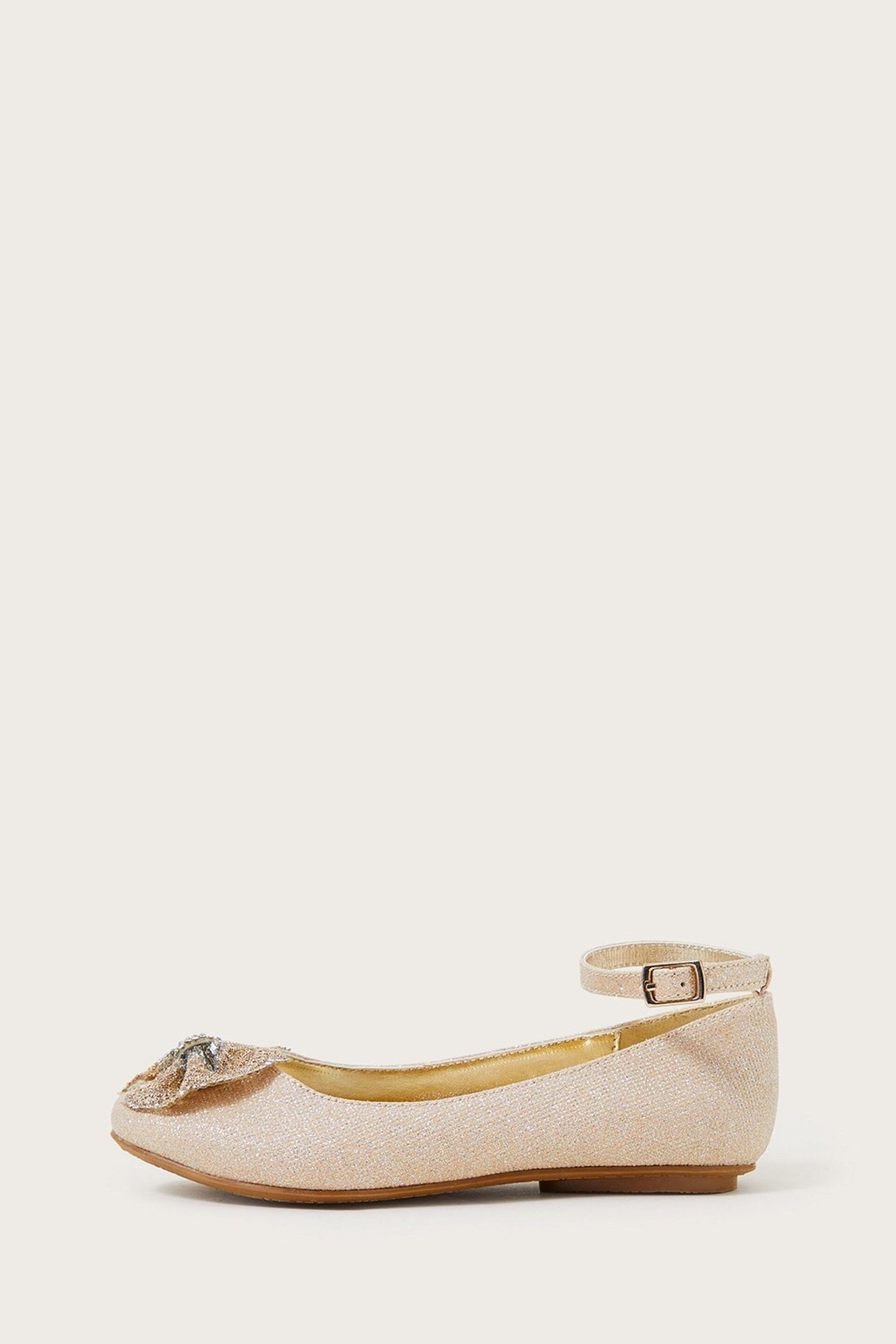 Monsoon Gold Polly Shimmer Bow Ballerina Flats - Image 1 of 3