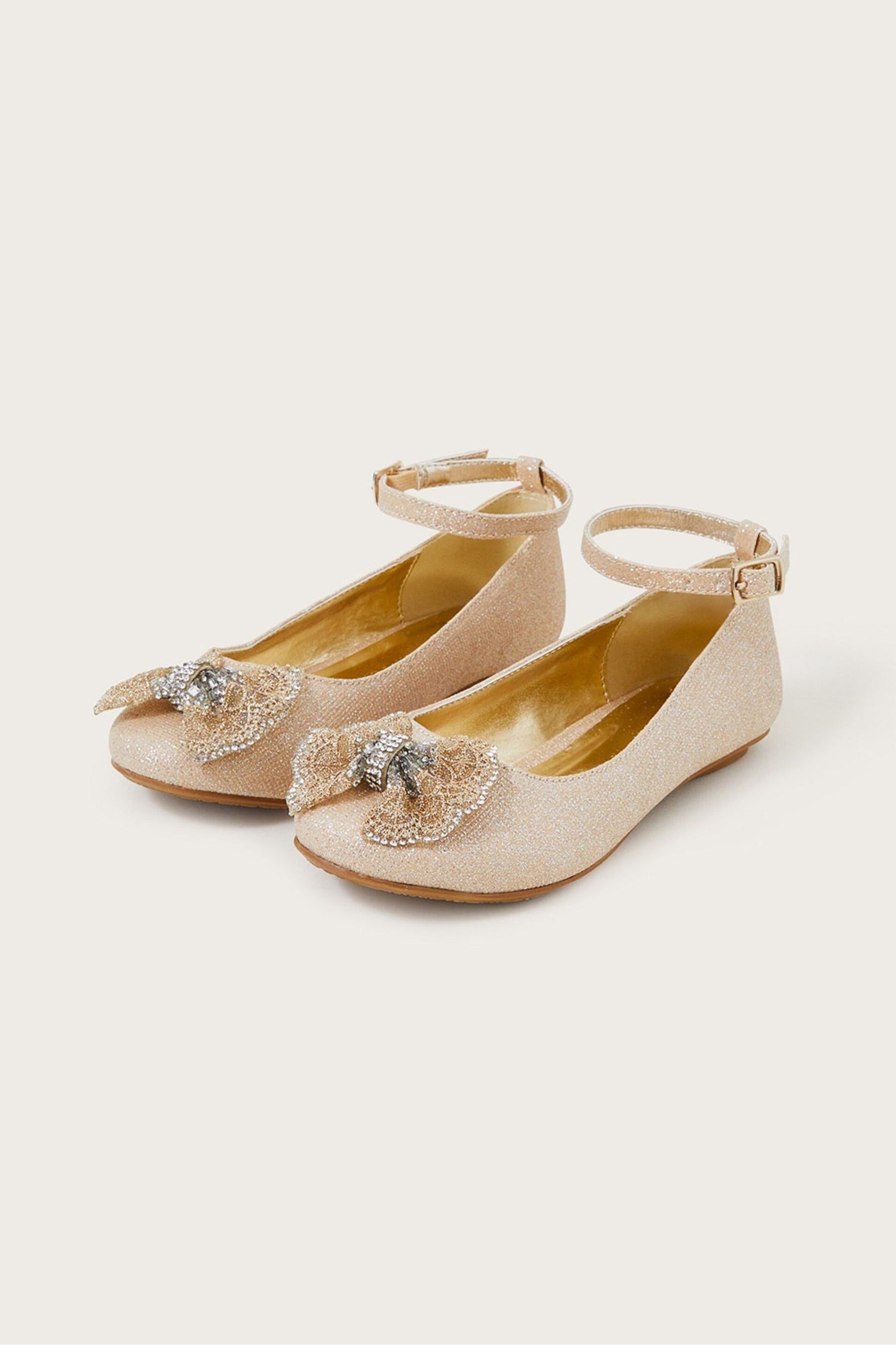 Monsoon Gold Polly Shimmer Bow Ballerina Flats - Image 2 of 3