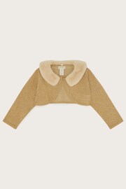 Monsoon Gold Baby Faux Fur Collar Cardigan - Image 1 of 3