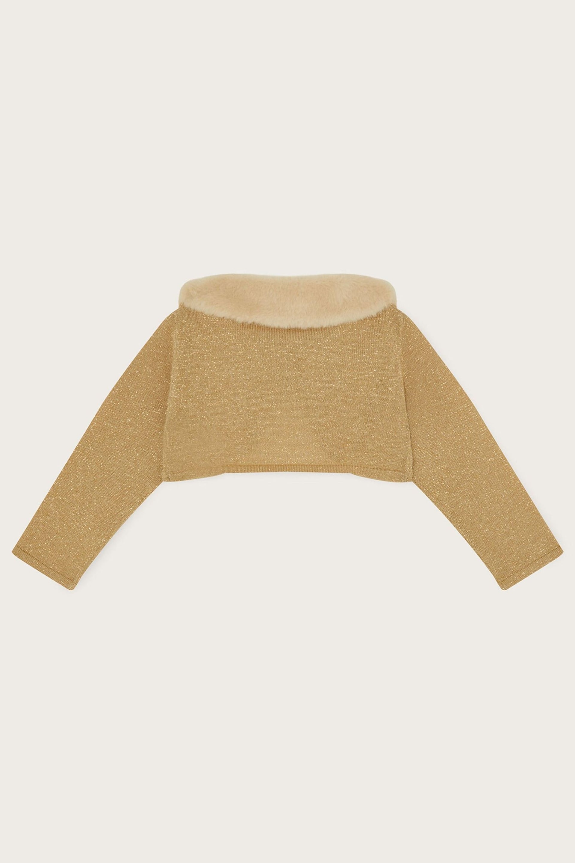 Monsoon Gold Baby Faux Fur Collar Cardigan - Image 2 of 3