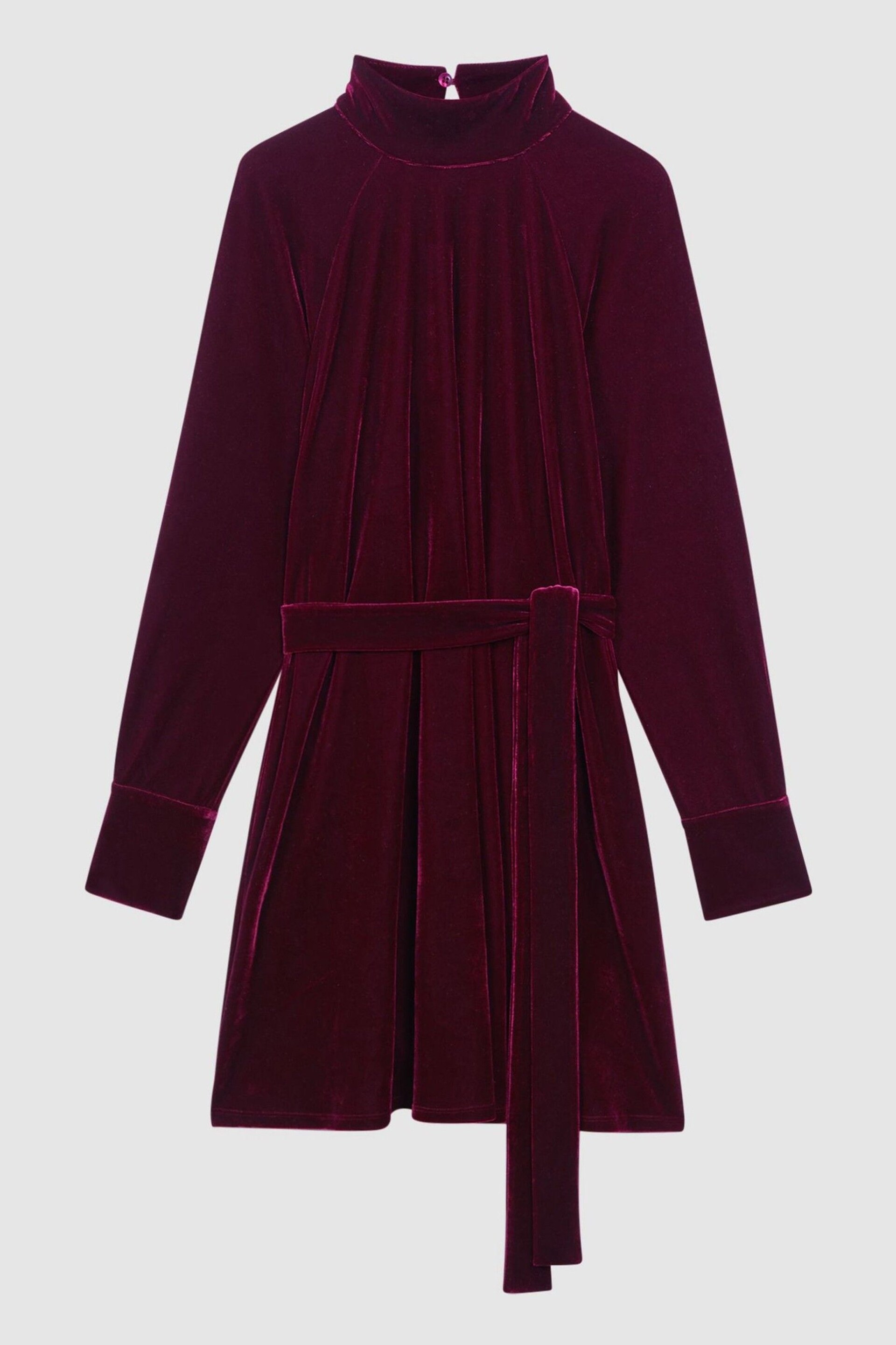 Reiss Berry Essie Velvet Belted Mini Dress - Image 2 of 7