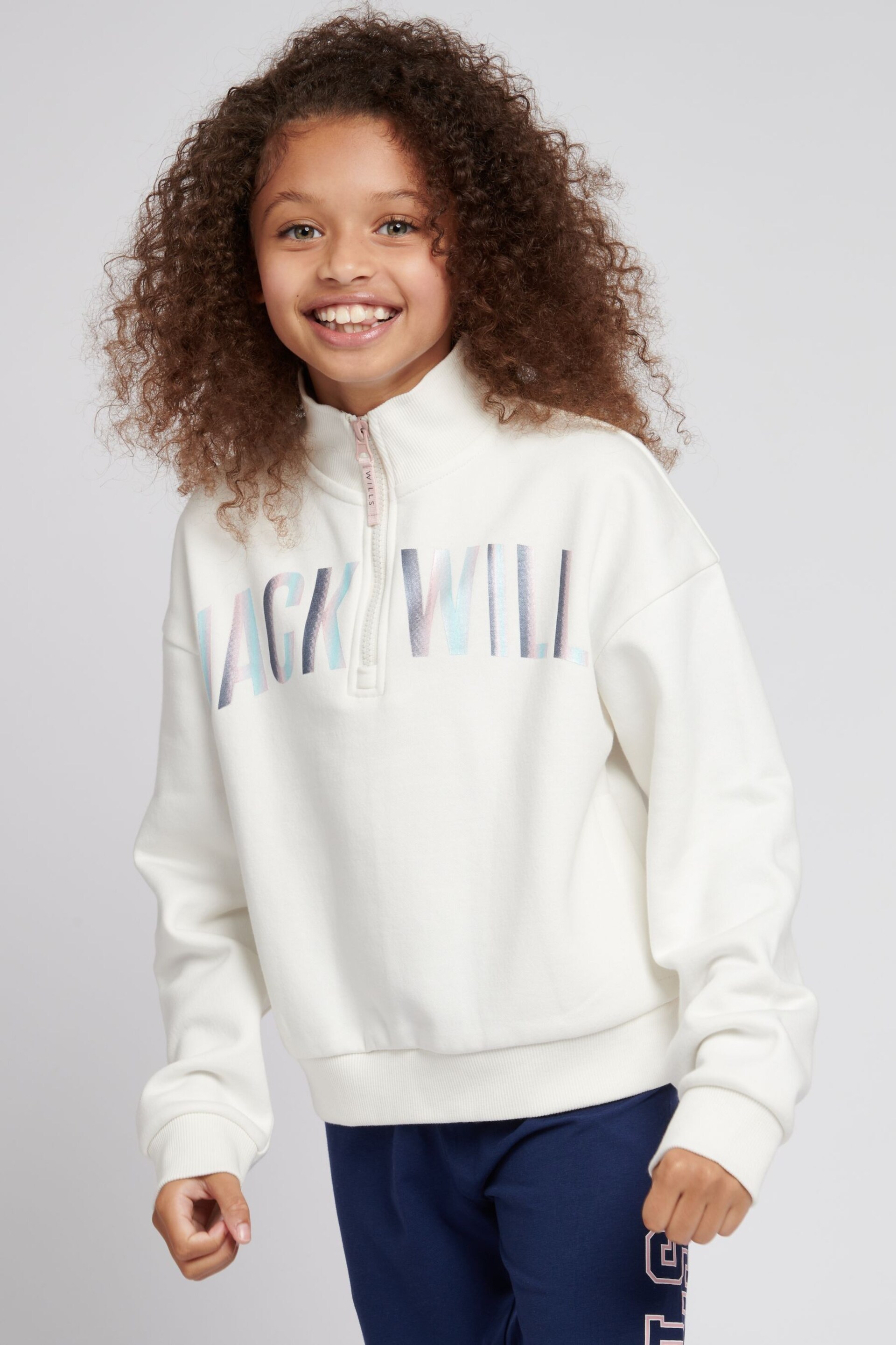 Jack Wills Cream Foil Print 1/4 Zip Sweatshirt - Image 1 of 6