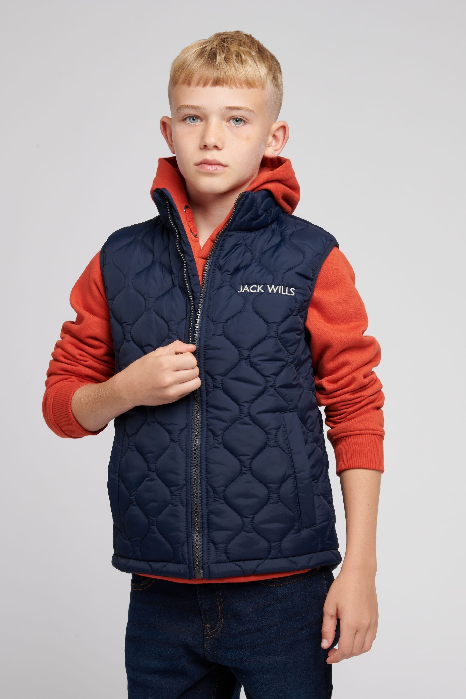Buy Jack Wills Navy Blue Font Puffer Gilet from Next Luxembourg
